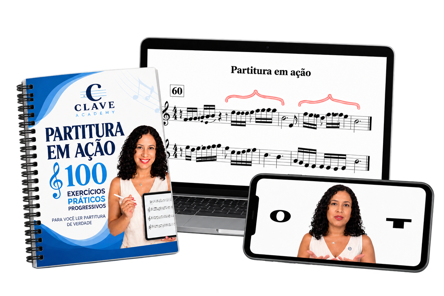 Materiais da Clave Academy: Partitura em Ação em diferentes dispositivos